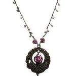 Antique Gold Bronze Color Necklace Metal Pink Roses Victorian Filagree Adj 17" Photo 0