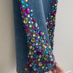 Vintage 90s Reworked Retro Disco Denim Rhinestone High Rise Wide Leg Tall Jeans Blue Size 12 Photo 6