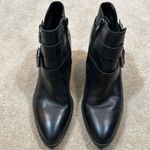 Franco Sarto Black Ankle Chunky Heel Buckle Leather Booties Boots Women Size 6M Photo 2