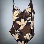 Sun Blush brown‎ leaf pattern one piece size 16 NWOT Tan Photo 0