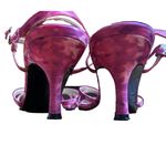 Nina  Size 7 Pink Floral Fabric Kitten Heel Strappy Slingback Sandal Leather Sole Photo 4