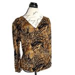 MSK Womens Blouse Size Medium Stretch Animal Print Long Slit Sleeve Faux Wrap Photo 1