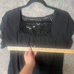 Loft Woman SP NWT Square neck crochet trim top short sleeve black Photo 3