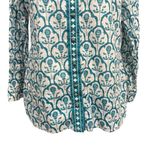 Soft Surroundings  Teal White Patterned Button Down Shirt M Photo 2