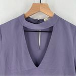Lavender Brown Lightweight Silk Keyhole Cutout V Neck Flare Sleeve Blouse Photo 1