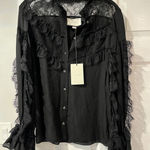 Alexis NEW  Black Lace Ruffle‎ Long Sleeve Button Down Blouse Top XS Photo 0