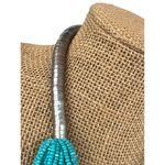 Multi Strand Turquoise Beaded Necklace Silver Tone Accents Vacation Beach Adj Photo 2
