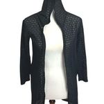Pamela Black Open Front Hooded Crochet Cardigan Lightweight Boho Layer Size M Photo 0