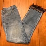 Chico's  So Slimming Girlfriend Slim Leg Beaded Fringe Hem Ankle Jeans Size 6T Photo 2
