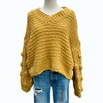 American Threads  Mustard Chunky Knit Bobble Sleeve V-Neck Sweater M Photo 1