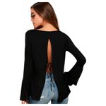 Lulus New Top Womens XS Let It Be Me Open Back Tie Long Bell Sleeve Top Black Photo 15