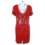 Vintage Red Sequin Beaded Cap Sleeve Mini Shift Dress Holiday Christmas Small Photo 1