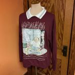 Vintage Teddy Bear Graphic Collared Sweatshirt Burgundy Cottagecore Top Photo 9