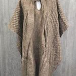 Handmade  Mexican wool poncho houndstooth with tie collar front sweater large Photo 0