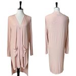 DKNY Cardigan Duster Open Front Ribbed Knit Long Sleeves Pockets Blush Pink L Photo 9