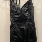 Bear Dance NWOT  contrast trim bust detail faux leather dress large l Photo 0