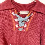 Urban Outfitters  Kimchi Blue Red Printed Fair Aisle Lace Up Scout Sweater NEW Photo 2