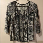 Sami & Jo  Flocked Blouse 3/4 Sleeve Black And White Corset Look Size Small Photo 0