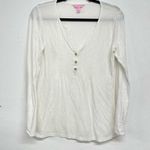 Lilly Pulitzer  White Long Sleeve Henley Shirt Womens M Pima Cotton Oversized Top Photo 0
