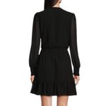 Michael Kors  Georgette Mini Dress Medium Black Long Sleeve Smocked Wrap Party Photo 1