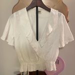 Show Me Your Mumu  Audrina White Ruffled Blouse Surplice Flutter Slv Linen Blend Photo 0
