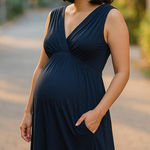 Maternal America Navy Blue Faux Wrap Midi Dress Photo 0