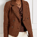 Talbots  Fringe Tweed Cropped Jacket Blazer Women’s 2 Brown Double Breasted Photo 0