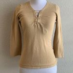 INC tan brown lace-up v-neck 3/4 sleeve sweater Photo 1
