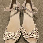 Toms Platform Wedge Tan Stucco Satin Woven Open Toe Sandals Womens Size 7 Photo 0