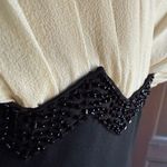 LUISA SPAGNOLI | Black & Cream Silk Surplice Bodice Beaded Cocktail Dress Size 6 Photo 4