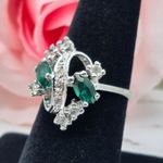 None Cocktail Ring Silver Tone Clear Crystal & Green Marquise Fashion Jewelry Size 8 Photo 2