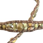 Bohemian Beaded Leather Wrap Bracelet Stones Button Clasp Rustic Earth Tones 21" Green Photo 1