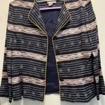 Adrianna Papell Vintage Silk Blazer Jacket Navy White Abstract Print Size Medium Photo 4