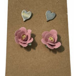 Vintage 90s Stud Earrings Set Flower Heart Pink‎ Pink Photo 0