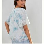 Anthropologie  Lace Trimmed Tie Dye and Embroidered Cotton Tie Neck Top Photo 5