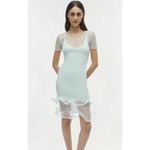 SIMKHAI Jett Short Sleeve Mini Dress in Seafoam Small New Womens Sheath Ruffle Blue Photo 9