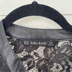 ZARA  Black Vegan Leather Trim Lace Ruffle Button Down Blouse Top Photo 2