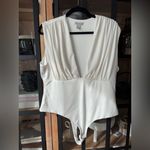 H&M  plunge vneck bodysuit thong ruched plus curve stretchy top ivory Photo 1