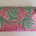 Anthropologie   Capri Fronds Beaded Convertible Clutch, Pastel Pink/Green Photo 0