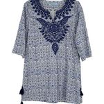 Solitaire  Swim Cover Up Tunic Boho Blue Embroidered Beaded Tassels Size M Photo 0