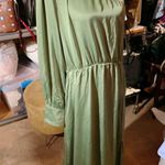 KIRUNDO silky long dress one long sleeve one open shoulder green dress shirt top Size XL Photo 1