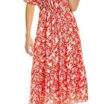 J. McLaughlin Harriet Silk-Blend Red Butterfly Floral Printed Midi Dress Large Photo 0