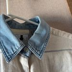 Krazy Kat  Striped Short Sleeve linen blend Shirt with Denim Collar small Photo 2