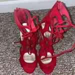 breckelle's Womens Like New Breckelle Red Suede Galdiator Lace Up Stileto High Heels Photo 1