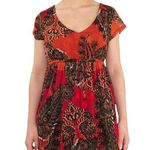 Axcess Y2K Orange Red Retro Floral Paisley Butterfly Babydoll Blouse Small Photo 0