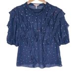 Rebecca Taylor Women’s Silk Glitter Gem Chiffon Ruffle Polka Dot Top Photo 3