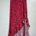 SheIn  Hot Pink Holiday Ditsy Floral Print Ruffle Trim Asymmetrical Skirt Sz 4 Photo 1