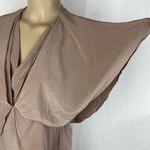 Aryn K  100% Silk Taupe Brown Short Sleeve Layered Blouse Top M Photo 4