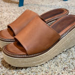 Freebird Leather Cognac Brown Platform Espadrille Wedge Heel Sandals Slip On Size 10 Photo 0