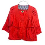 Anthropologie  Ett Twa Womens 4 Orange Bell Sleeve Blouse Jacket Boho Embroidered Photo 0